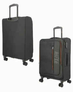 RIFLE - TROLLEY NERO IN TESSUTO CON DOPPIA TASCA FRONTALE, COMBINAZIONE TSA E 4 RUOTE