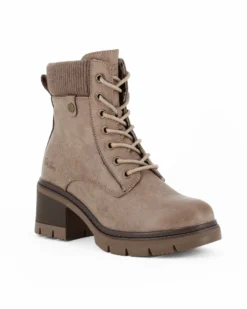 RIFLE - Tronchetto beige con lacci e zip laterale, tacco 6CM