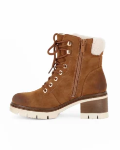 RIFLE - Tronchetto cognac con lacci, zip laterale e pelliccetta interna, tacco 6CM