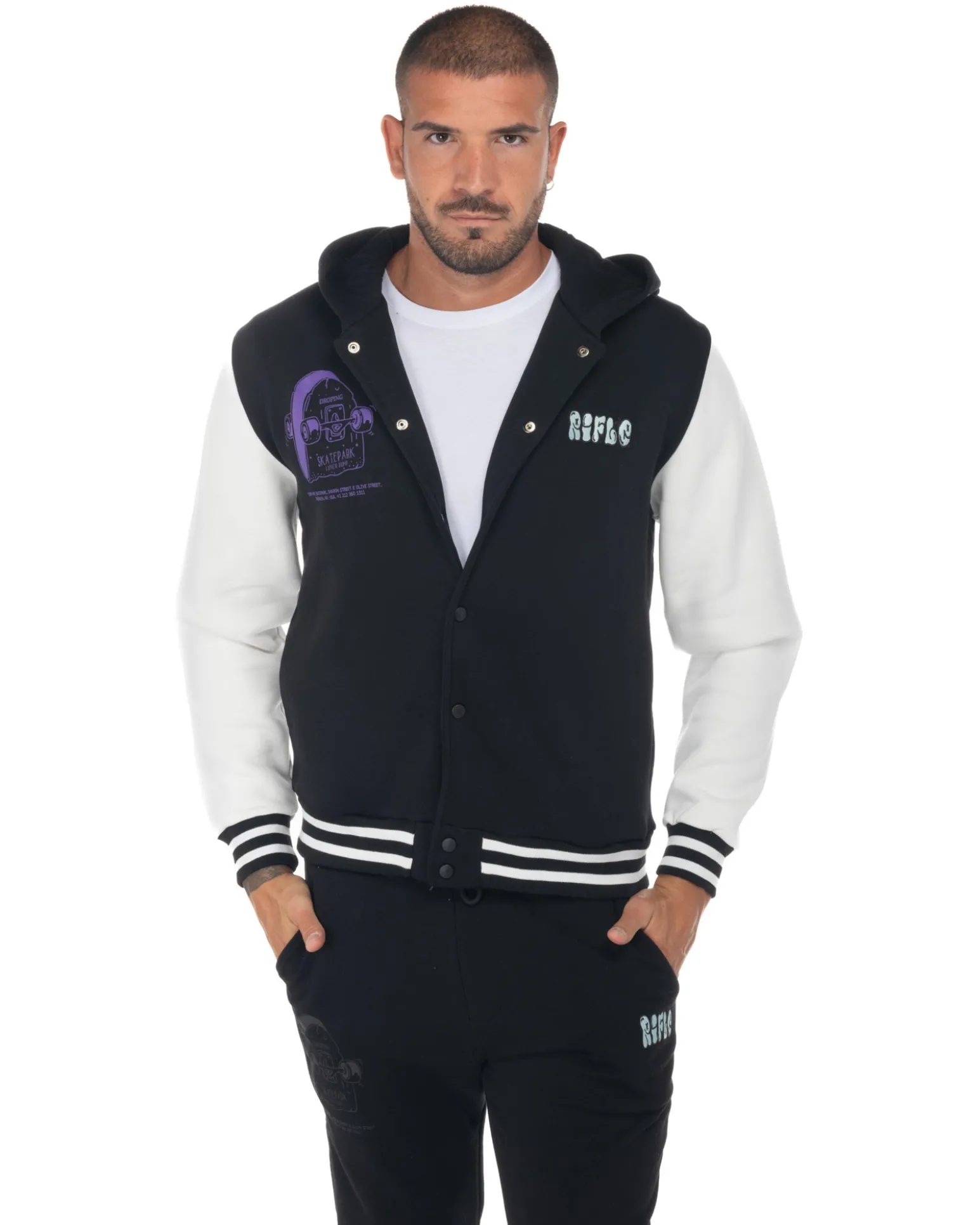 RIFLE - UOMO FELPA BOMBER CON CAPPUCCIO