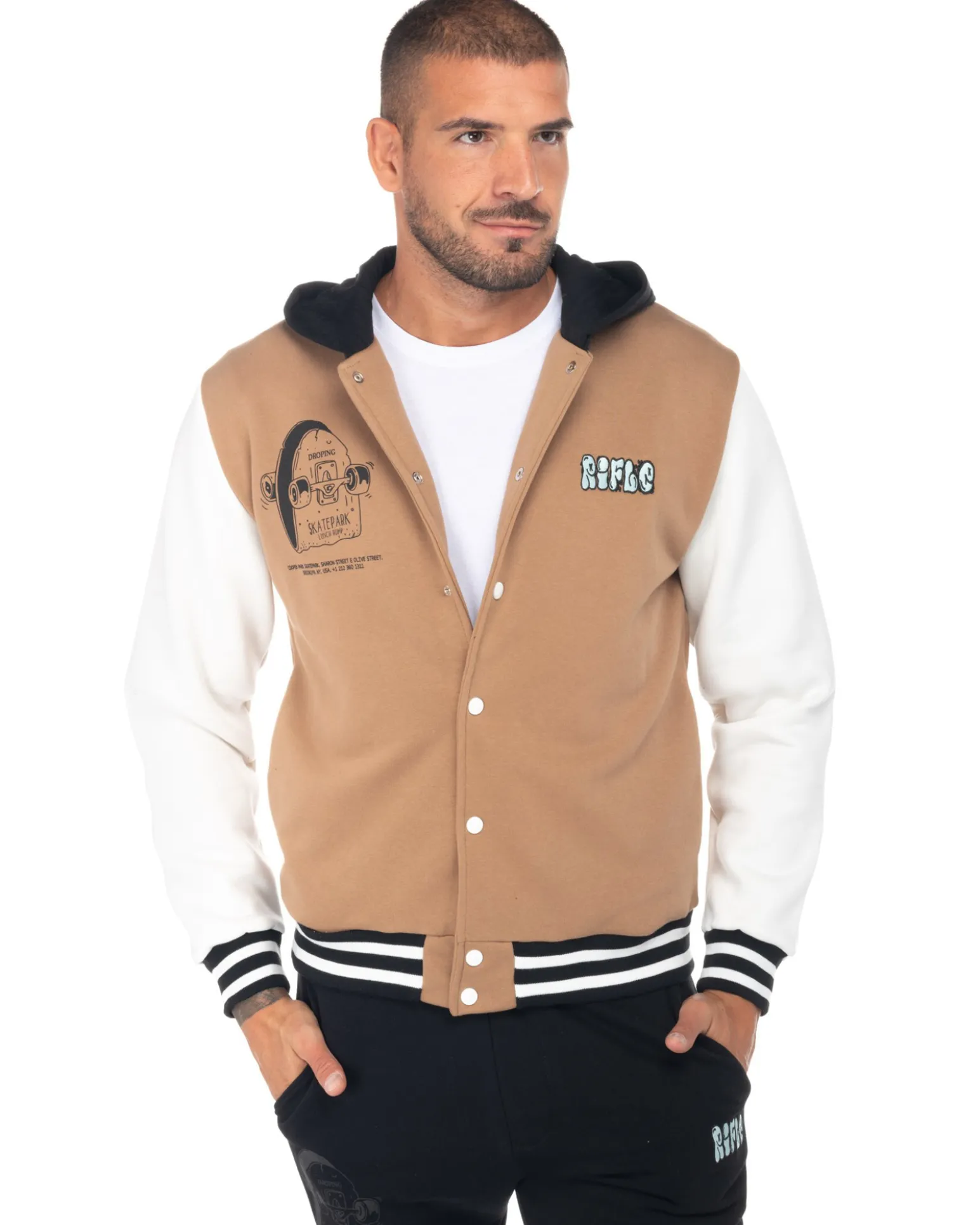RIFLE - UOMO FELPA BOMBER CON CAPPUCCIO