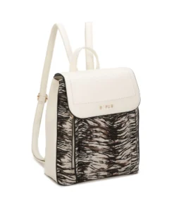 RIFLE - Zaino animalier beige con doppia tasca frontale e patta