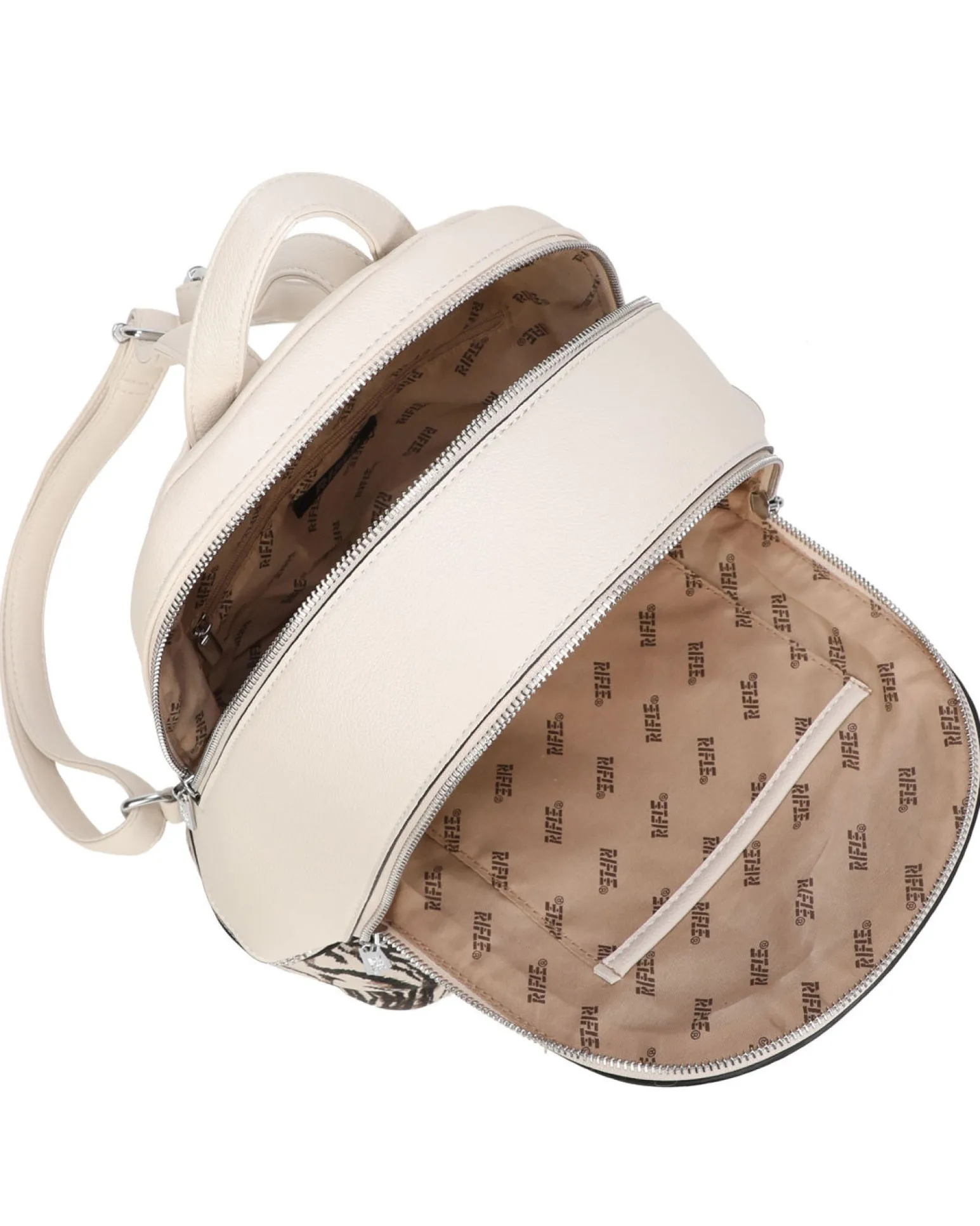 RIFLE - Zaino animalier beige con due scomparti principali e tasca frontale con zip orizzontale