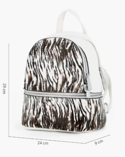 RIFLE - Zaino animalier bianco con due scomparti principali e tasca frontale con zip orizzontale