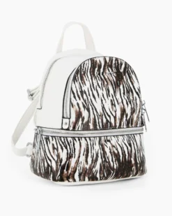 RIFLE - Zaino animalier bianco con due scomparti principali e tasca frontale con zip orizzontale