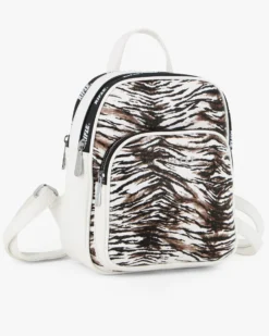 RIFLE - Zaino animalier bianco con doppia cerniera loggata e tasca frontale
