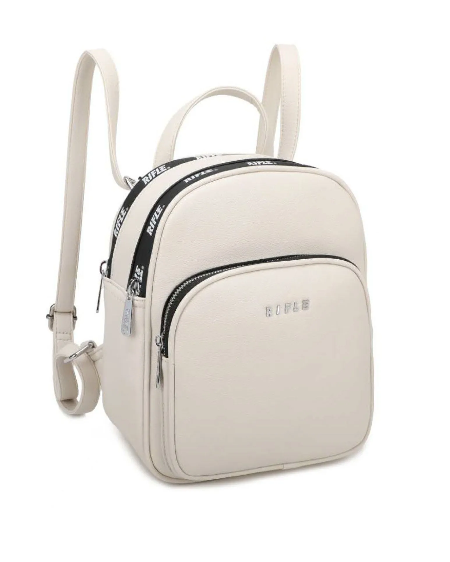 RIFLE - Zaino beige con doppia cerniera loggata e tasca frontale