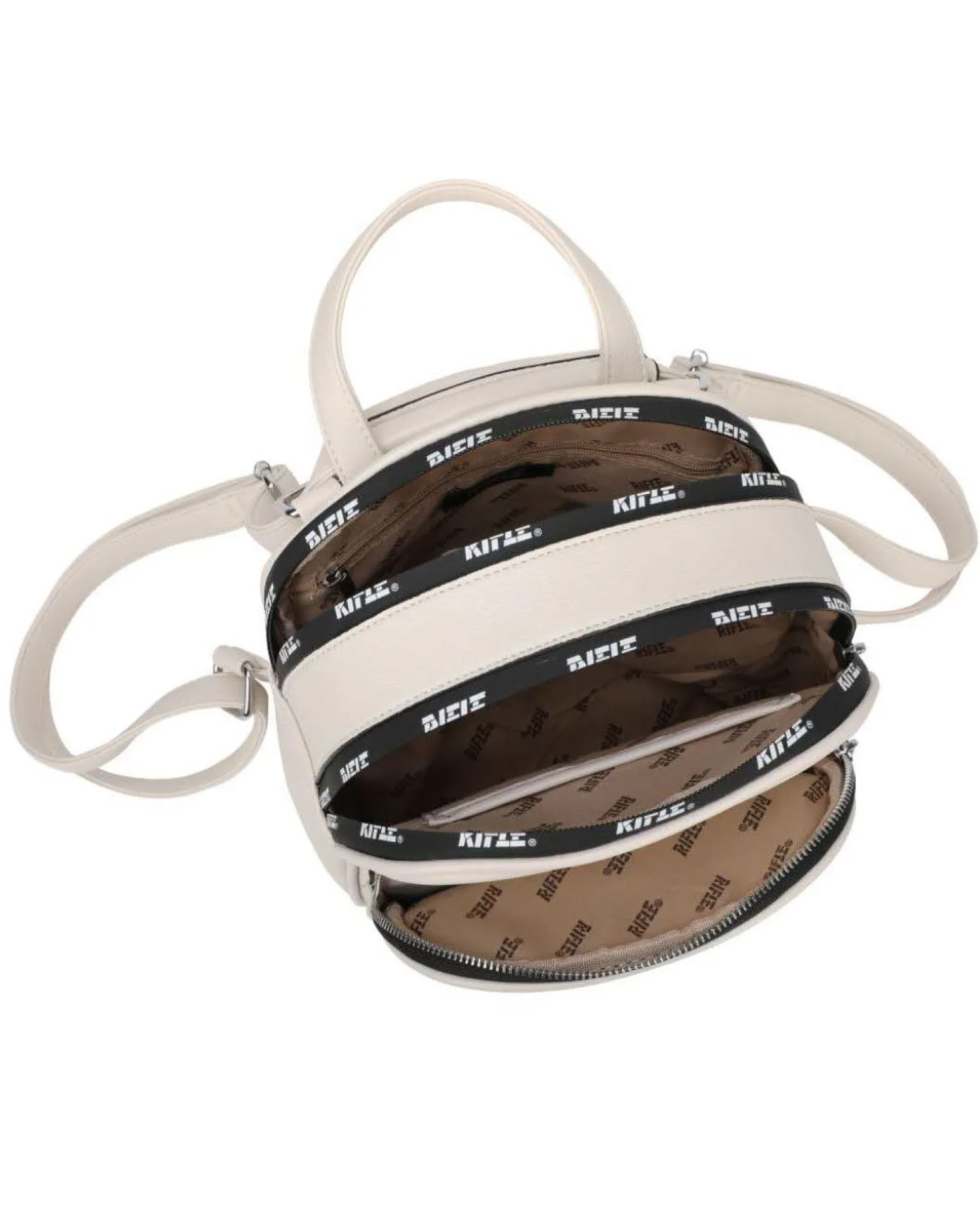 RIFLE - Zaino beige con doppia cerniera loggata e tasca frontale