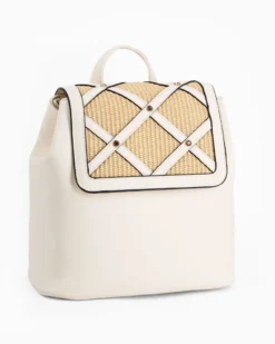RIFLE - Zaino beige con patta in paglia