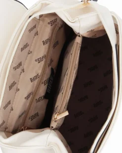 RIFLE - Zaino beige con patta in paglia