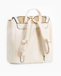 RIFLE - Zaino beige con patta in paglia