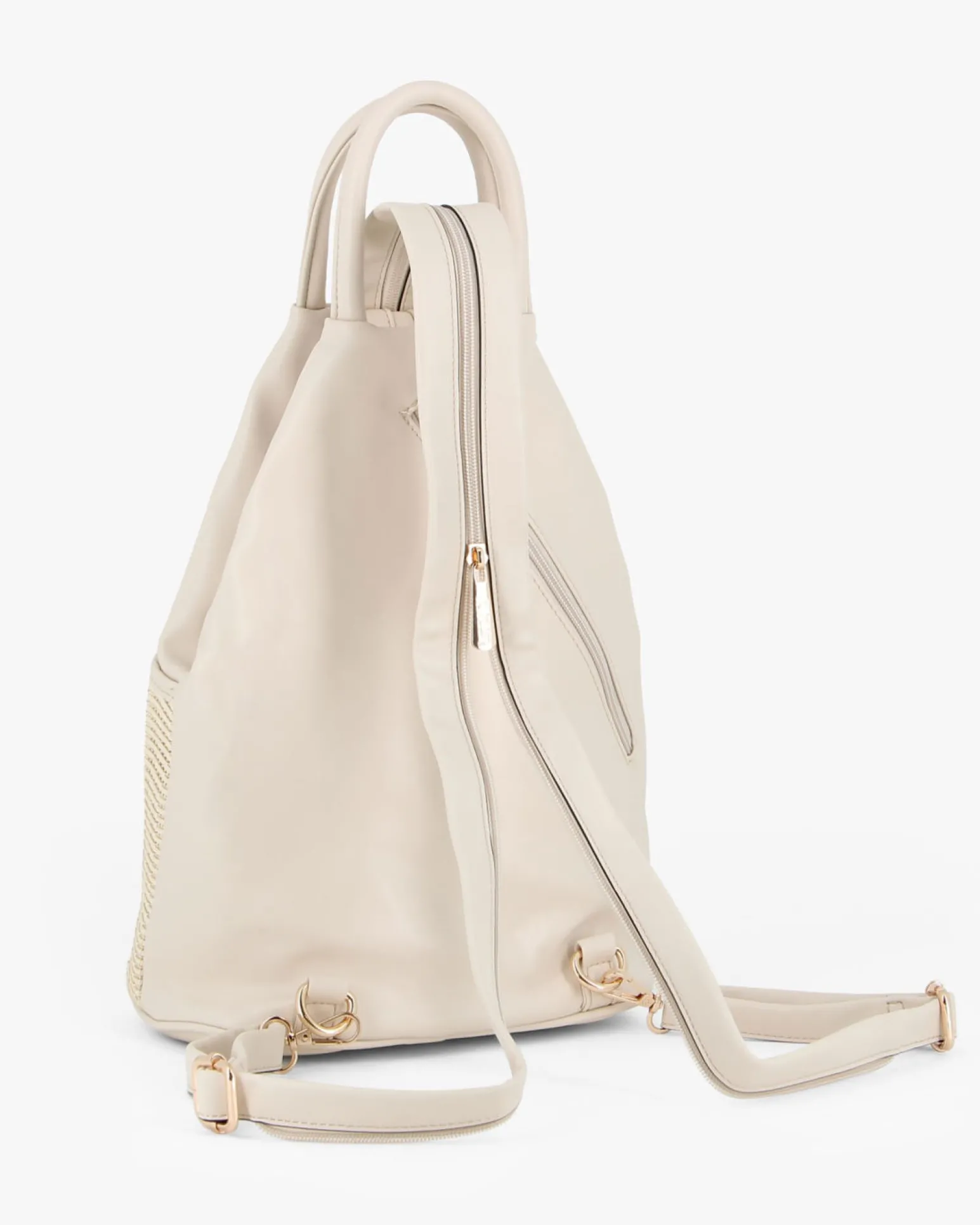 RIFLE - Zaino beige due manici con tasca frontale effetto paglia e spalline regolabili con zip