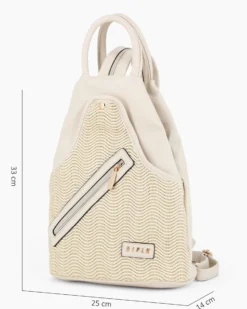 RIFLE - Zaino beige due manici con tasca frontale effetto paglia e spalline regolabili con zip