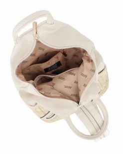 RIFLE - Zaino beige due manici con tasca frontale effetto paglia e spalline regolabili con zip