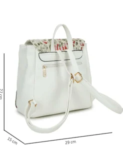 RIFLE - Zaino bianco con parte frontale maculata multicolor in paglia, patta e tasca posteriore