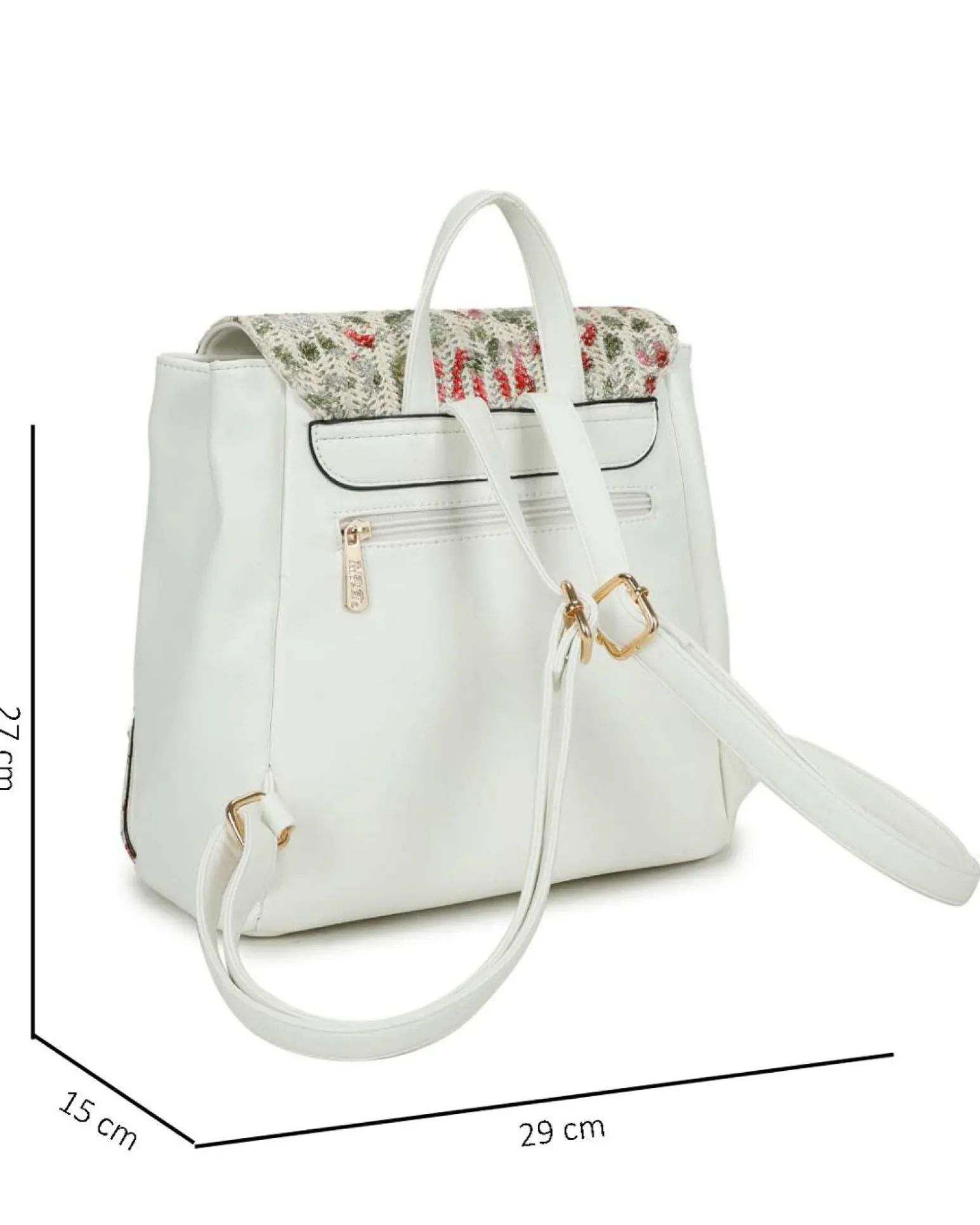 RIFLE - Zaino bianco con parte frontale maculata multicolor in paglia, patta e tasca posteriore