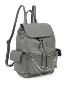 RIFLE - Zaino grigio multitasche con coulisse e patta, dettaglio catenina