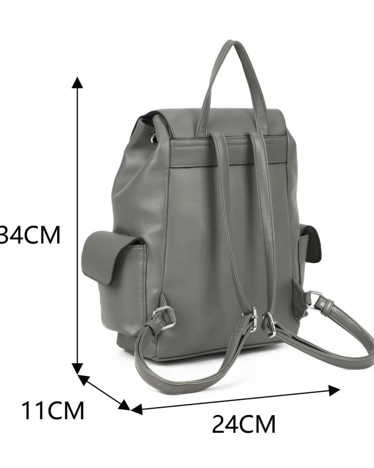 RIFLE - Zaino grigio multitasche con coulisse e patta, dettaglio catenina