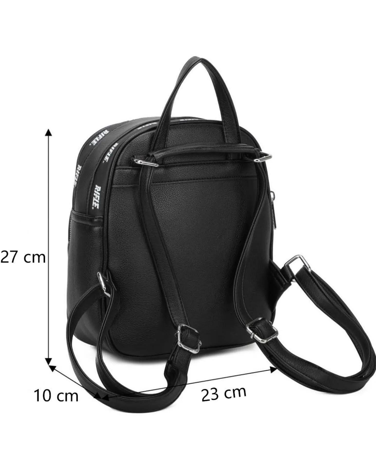 RIFLE - Zaino nero con doppia cerniera loggata e tasca frontale