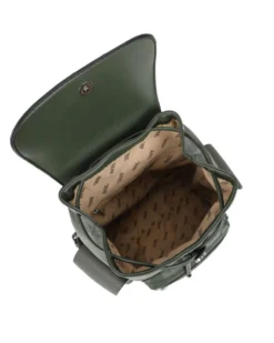 RIFLE - Zaino verde multitasche con coulisse e patta, dettaglio catenina