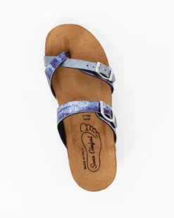 SANA COMFORT - Ciabatta blu con sottopiede in VERA PELLE e suola antiscivolo, MADE IN ITALY