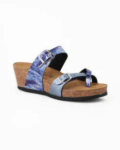 SANA COMFORT - Ciabatta blu con sottopiede in VERA PELLE e suola antiscivolo, MADE IN ITALY