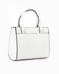 SERGIO TACCHINI - Borsa due manici bianca con tasca frontale e tre scomparti interni, tracolla e ciondolo portachiavi removibili
