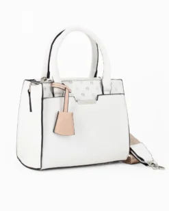 SERGIO TACCHINI - Borsa due manici bianca con tasca frontale e tre scomparti interni, tracolla e ciondolo portachiavi removibili