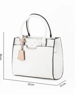 SERGIO TACCHINI - Borsa due manici bianca con tasca frontale e tre scomparti interni, tracolla e ciondolo portachiavi removibili