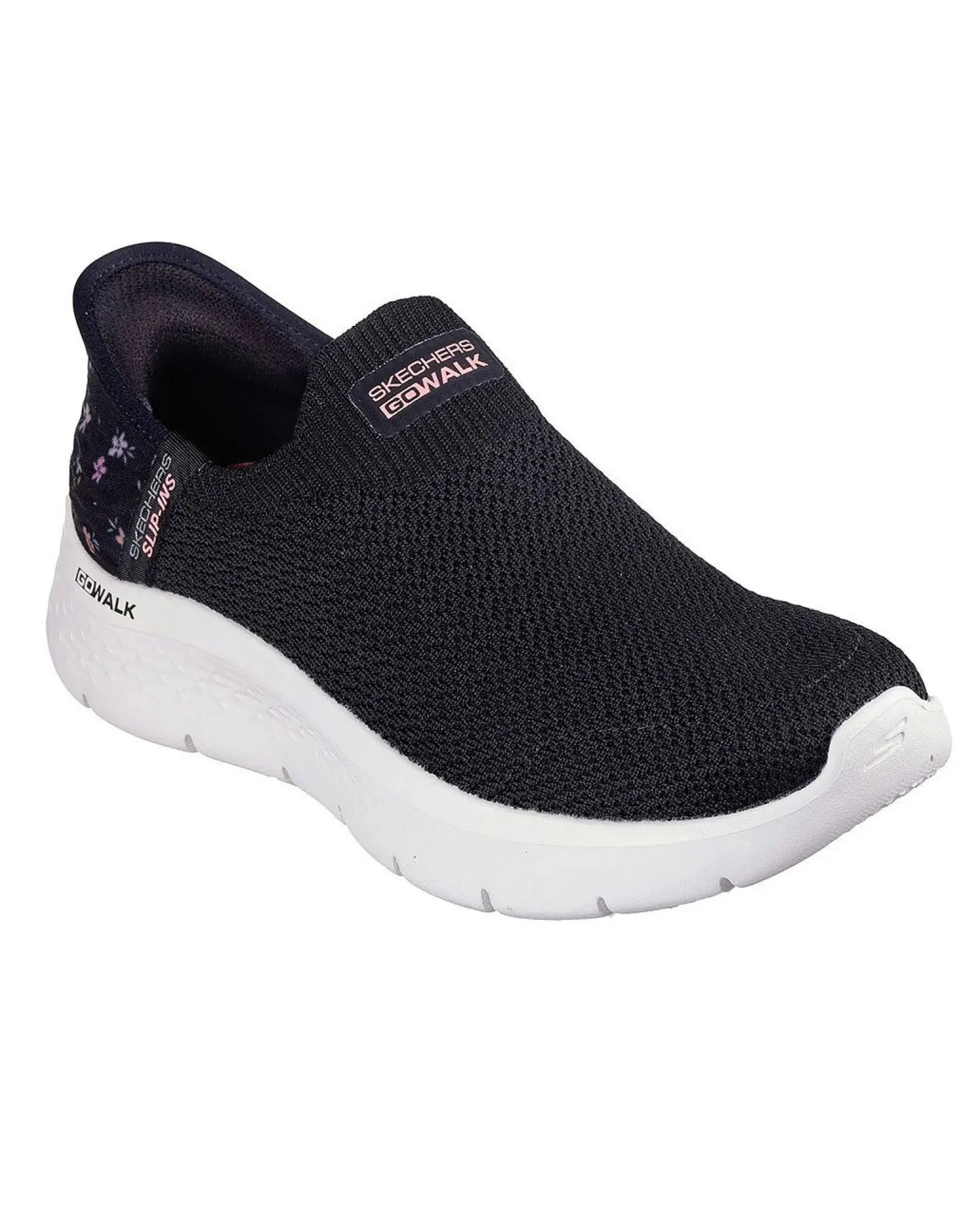 SKECHERS - GO WALK FLEX - SUNSET ROSE - Sneakers nera con dettaglio fiori