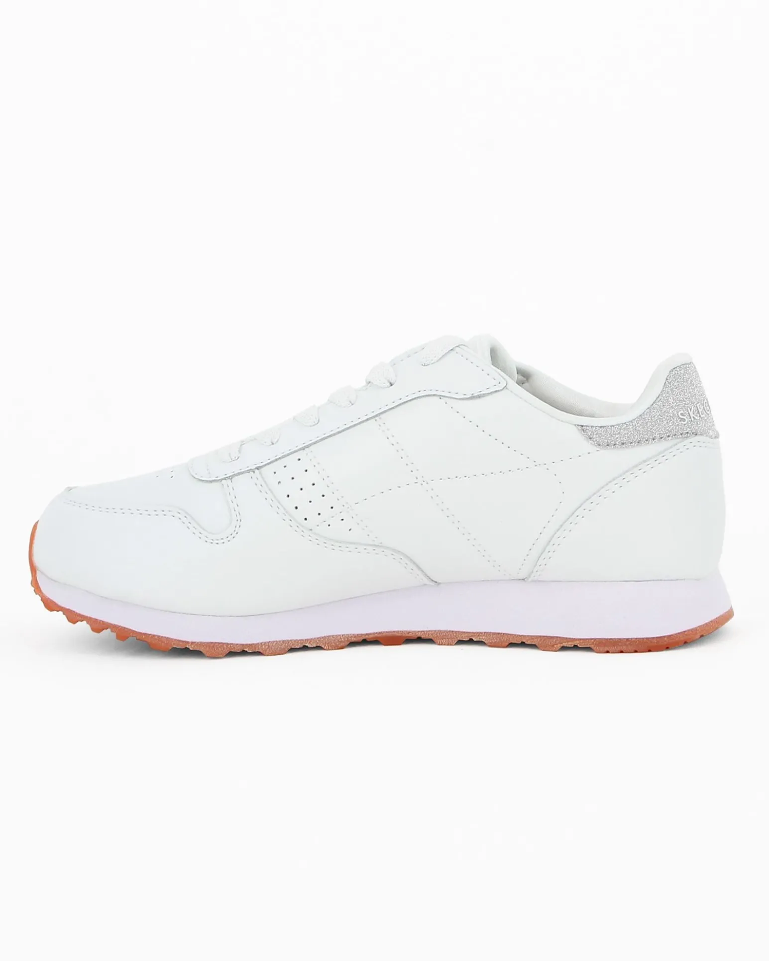 SKECHERS OLD SCHOOL COOL - Sneakers da donna bianca con dettagli argento glitter e soletta in memory foam traspirante