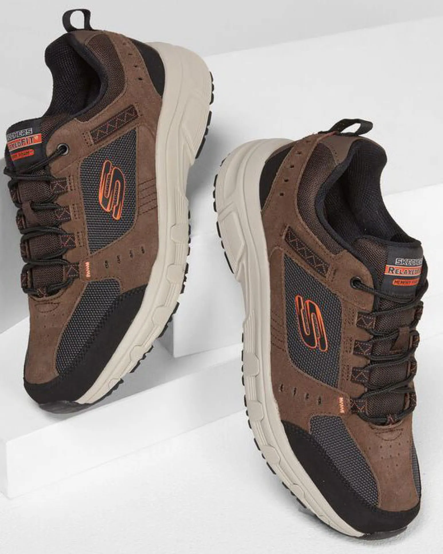 SKECHERS - Scarpa da uomo relaxed fit marrone e nera con soletta in memory foam