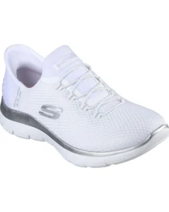 SKECHERS - SUMMITS DIAMOND DREAM- Slip-ins bianca da donna con dettali argento e soletta in memory