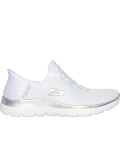 SKECHERS - SUMMITS DIAMOND DREAM- Slip-ins bianca da donna con dettali argento e soletta in memory