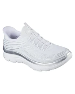 SKECHERS - SUMMITS PLUS - SOFT LUSTER - Sneakers bianca con tomaia in mesh e dettagli glitterati argento