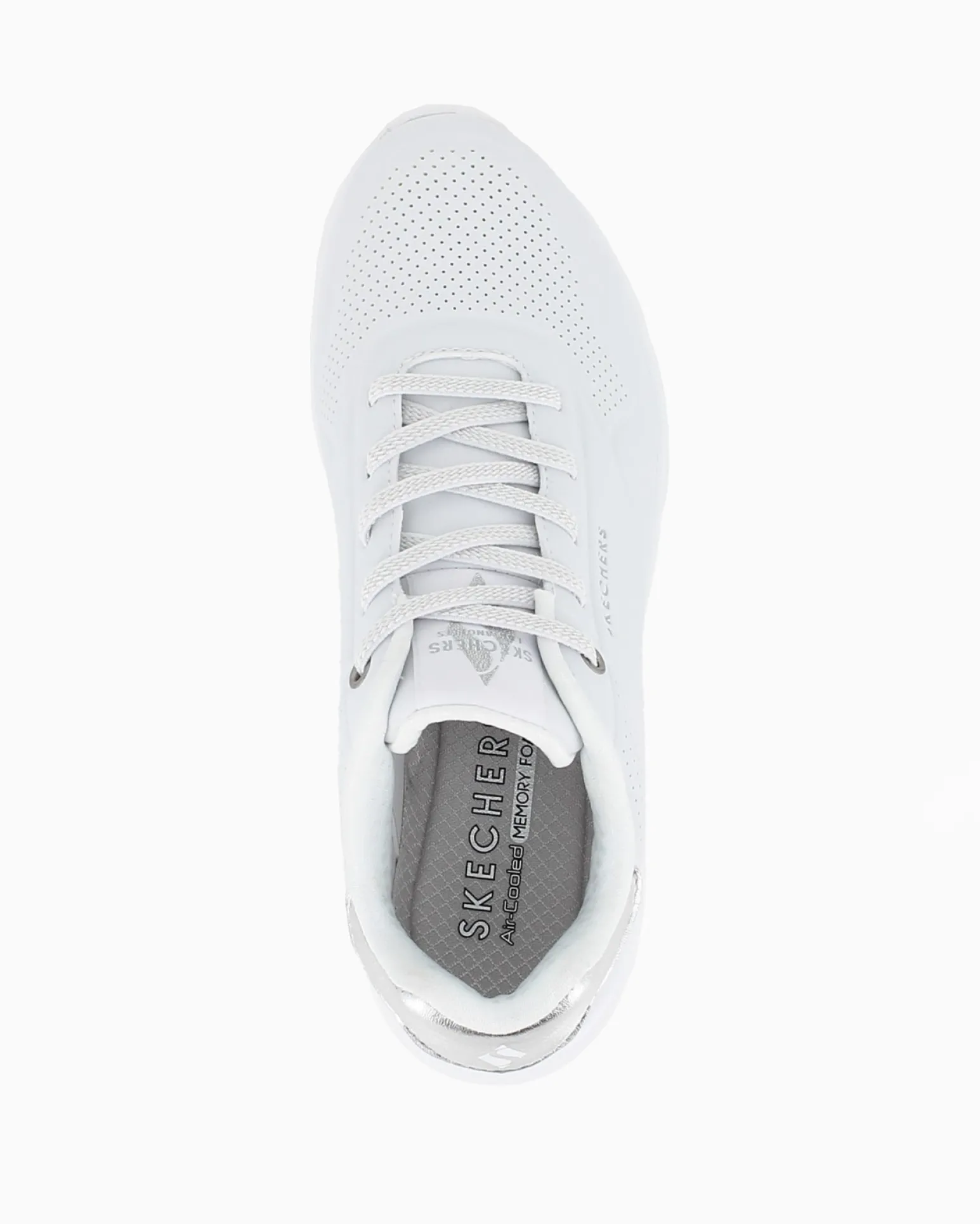 SKECHERS UNO SHIMMER AWAY - Sneakers binaca da donna con dettaglio tomaia traforata e inserto argento