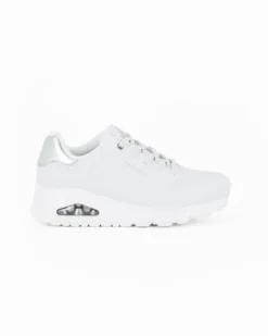 SKECHERS UNO SHIMMER AWAY - Sneakers binaca da donna con dettaglio tomaia traforata e inserto argento