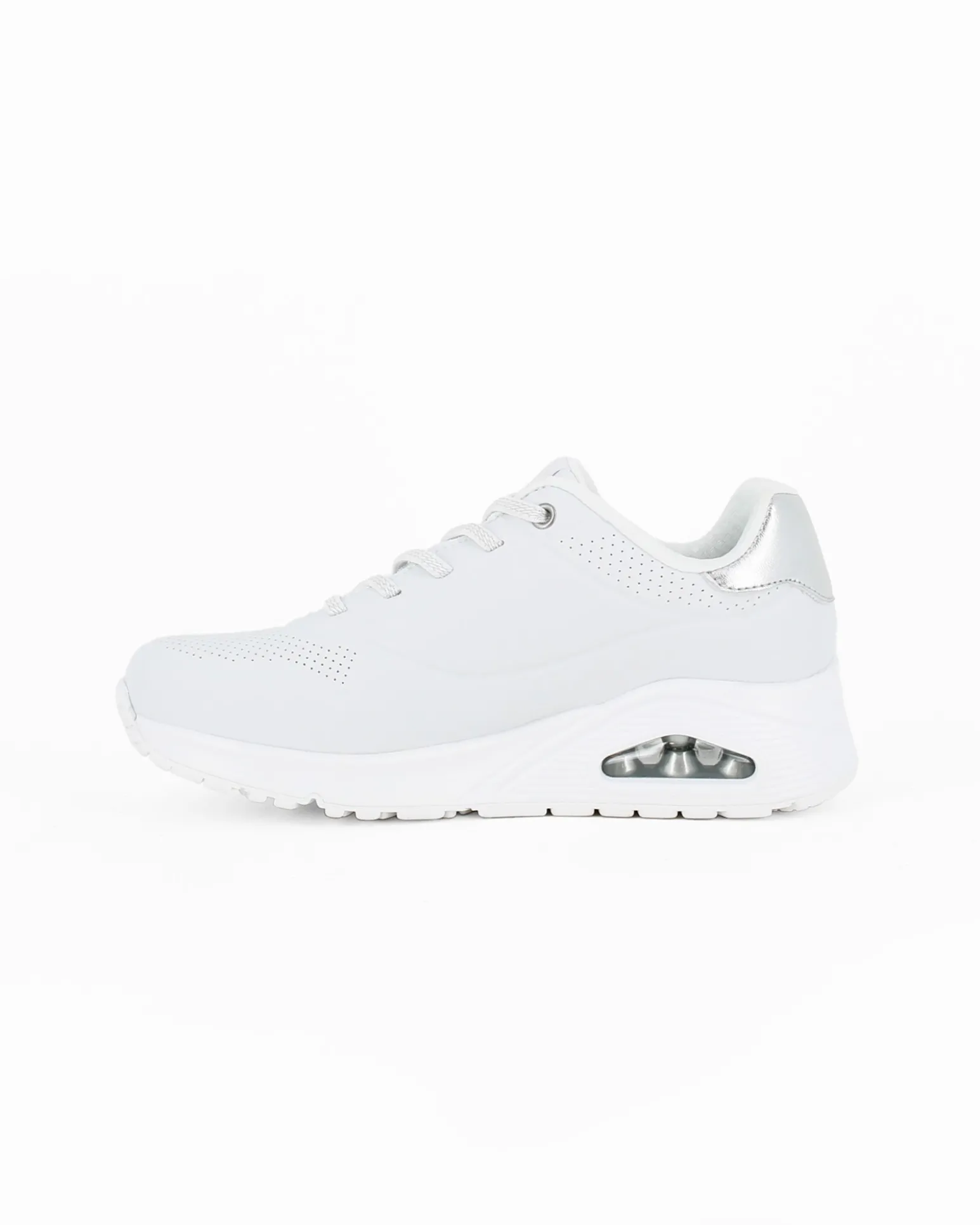 SKECHERS UNO SHIMMER AWAY - Sneakers binaca da donna con dettaglio tomaia traforata e inserto argento