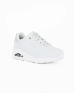 SKECHERS UNO SHIMMER AWAY - Sneakers binaca da donna con dettaglio tomaia traforata e inserto argento