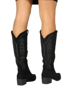 SOLEIL - Stivale texano nero scamosciato con zip laterale, tacco 5CM