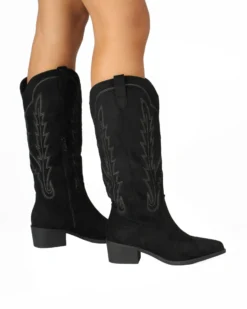 SOLEIL - Stivale texano nero scamosciato con zip laterale, tacco 5CM