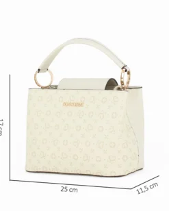 SOLO SOPRANI - Borsa a mano crema loggata con pattina, tracolla removibile