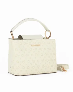 SOLO SOPRANI - Borsa a mano crema loggata con pattina, tracolla removibile