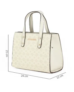 SOLO SOPRANI - Borsa a mano due manici crema loggata, tracolla removibile