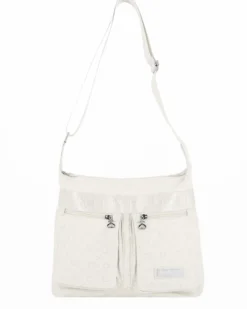 SOLO SOPRANI - Borsa bianca con due tasche frontali e tracolla regolabile