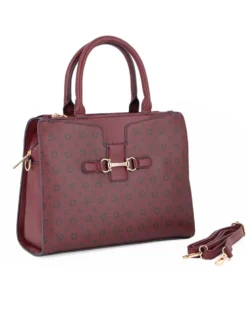 SOLO SOPRANI - Borsa due manici bordeaux loggata con morsetto e tre scomparti principali, tracolla removibile
