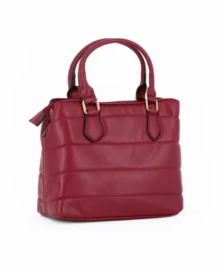 SOLO SOPRANI - Borsa due manici trapuntata rubino con logo frontale, tracolla removibile