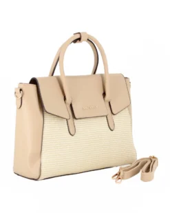 SOLO SOPRANI - Borsa due manici beige con patta, tracolla removibile