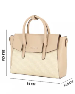 SOLO SOPRANI - Borsa due manici beige con patta, tracolla removibile
