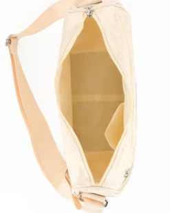 SOLO SOPRANI - Borsa mezzaluna beige con tasca frontale e tracolla regolabile